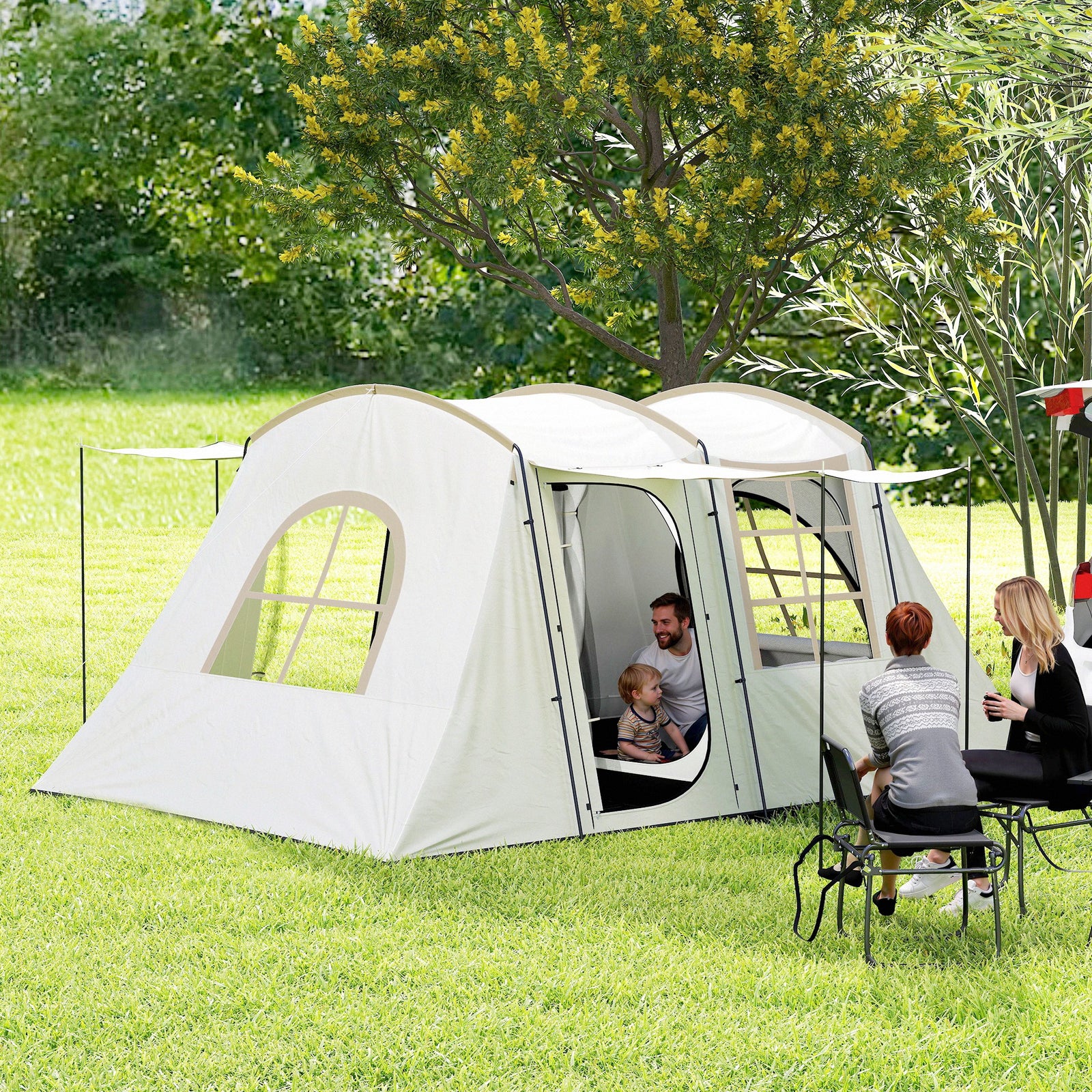 Outsunny 3-4 Man Tunnel Tent, 3000mm Waterproof, Porch