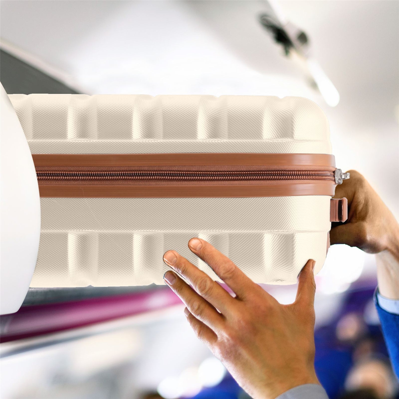 Set Of 3 Hard Shell Suitcase Cabin & Check In Cases With Tsa Lock - Overhead Cabin With Medium & Large Check-in Bag | Set-of-3 | Cream
