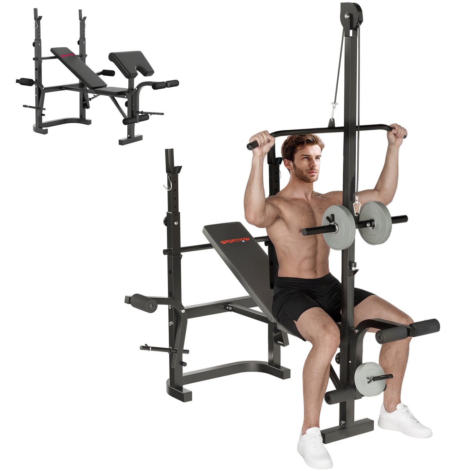 Multi-exercise Incline Or Flat Weight Bench W/ Bench Rack