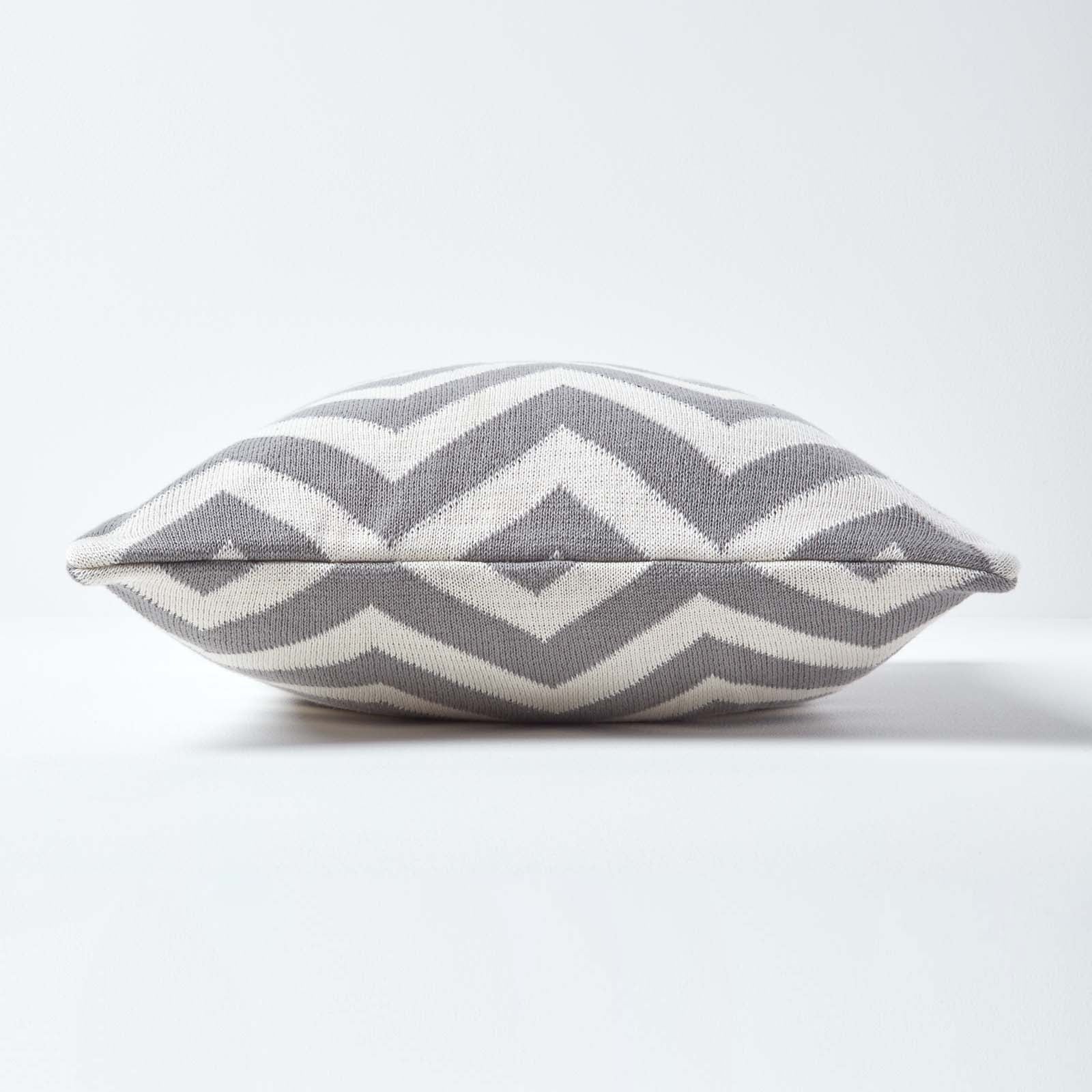 Geometric Cotton Knitted Cushion Cover | 45cm x 45cm | Grey & White