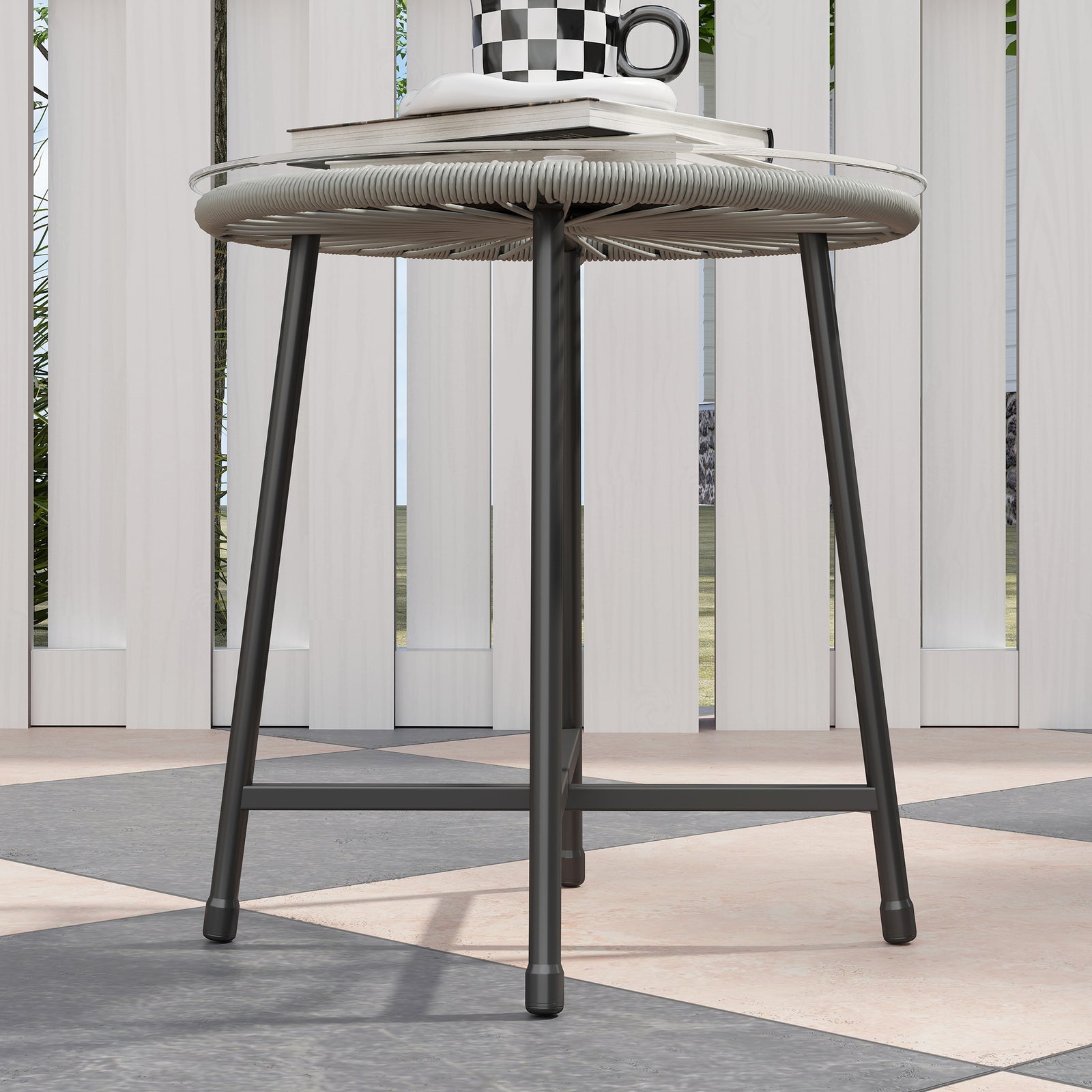Rattan Bistro Set, Small Balcony Furniture With Cushion | Light Grey