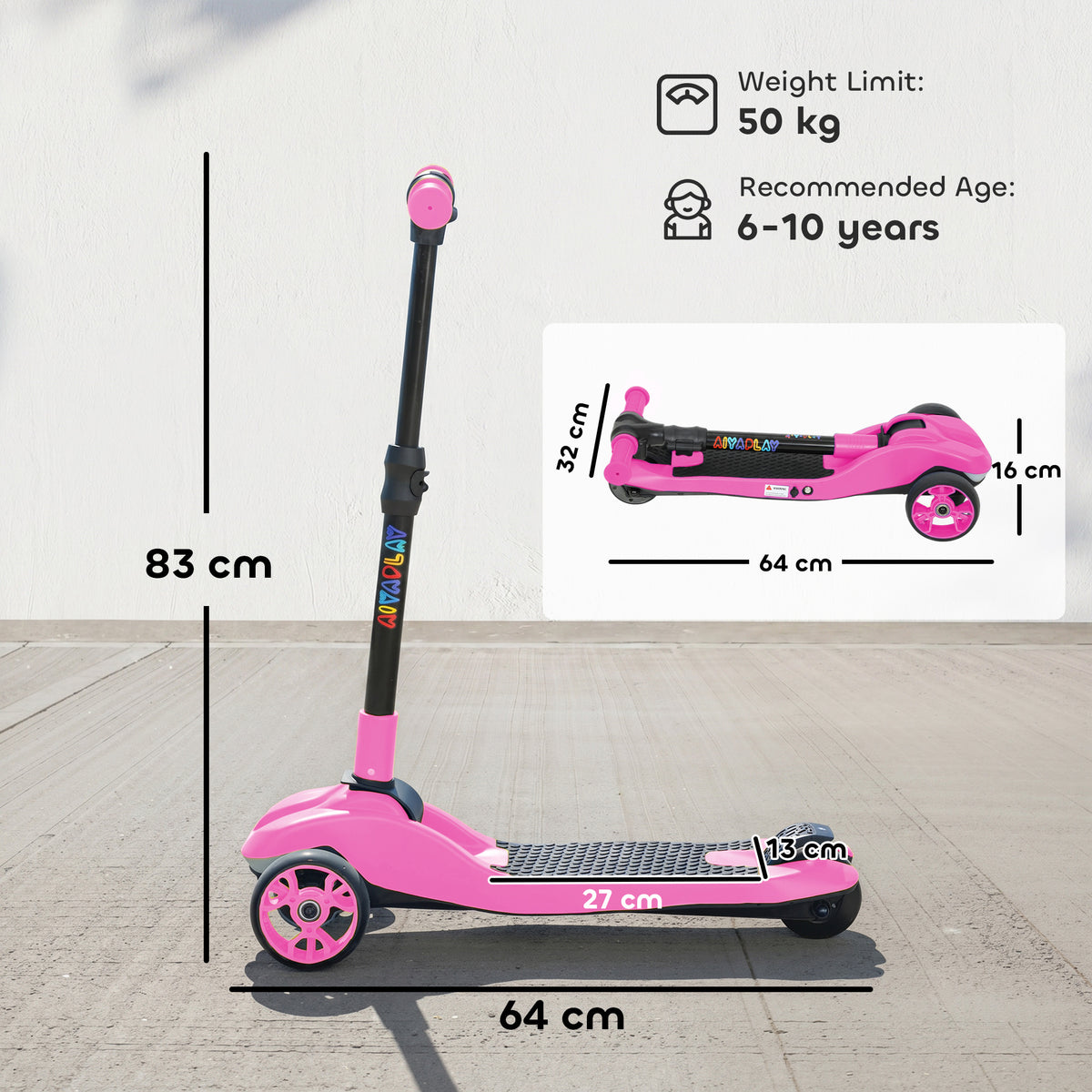 AIYAPLAY Electric Scooter For Kids, 3 Wheel Foldable Kids Scooter