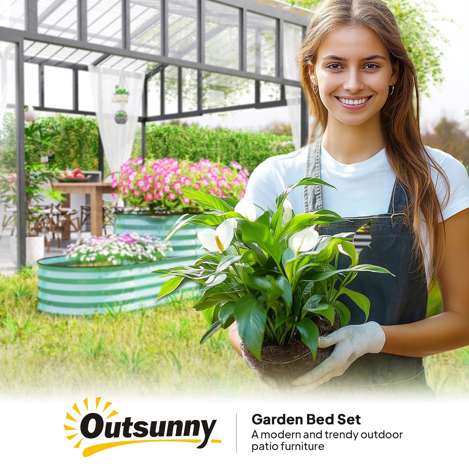 2-tier Raised Garden Bed, Galvanised Planter Box | Green