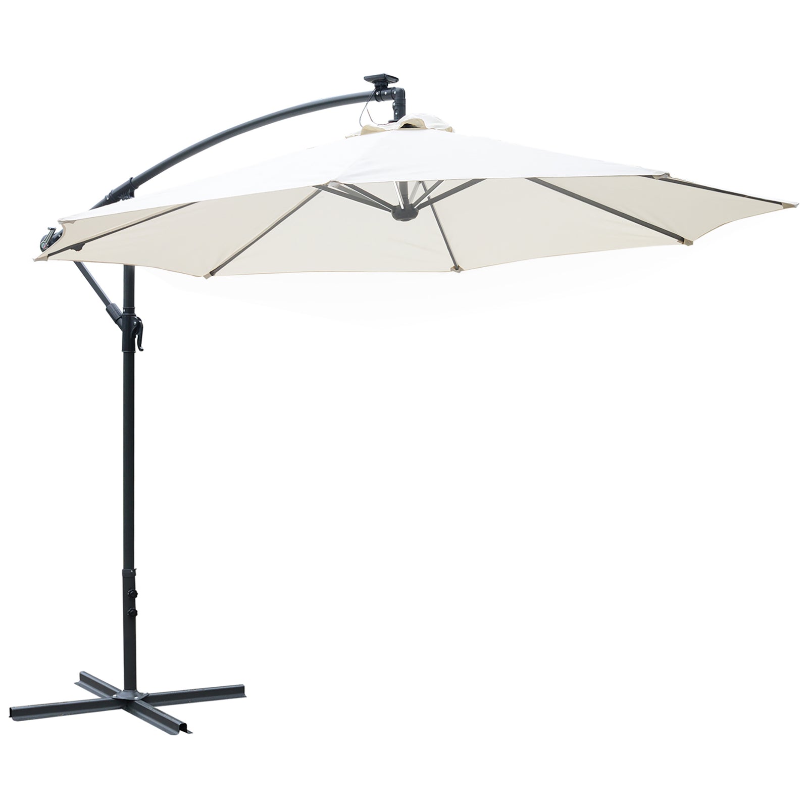 3m Led Patio Parasol W/ Solar Lights & Base | Cream