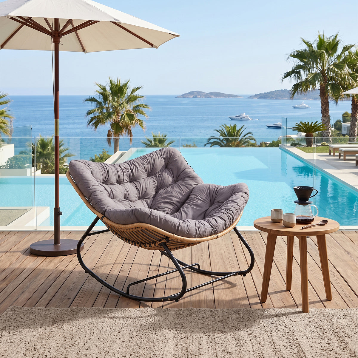 Modern Rocking Chair with Cushion – Compact | Grey