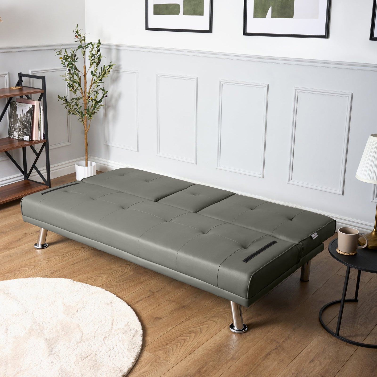 Faux Leather Click Clack Sofa Bed - 2 Seater | Grey