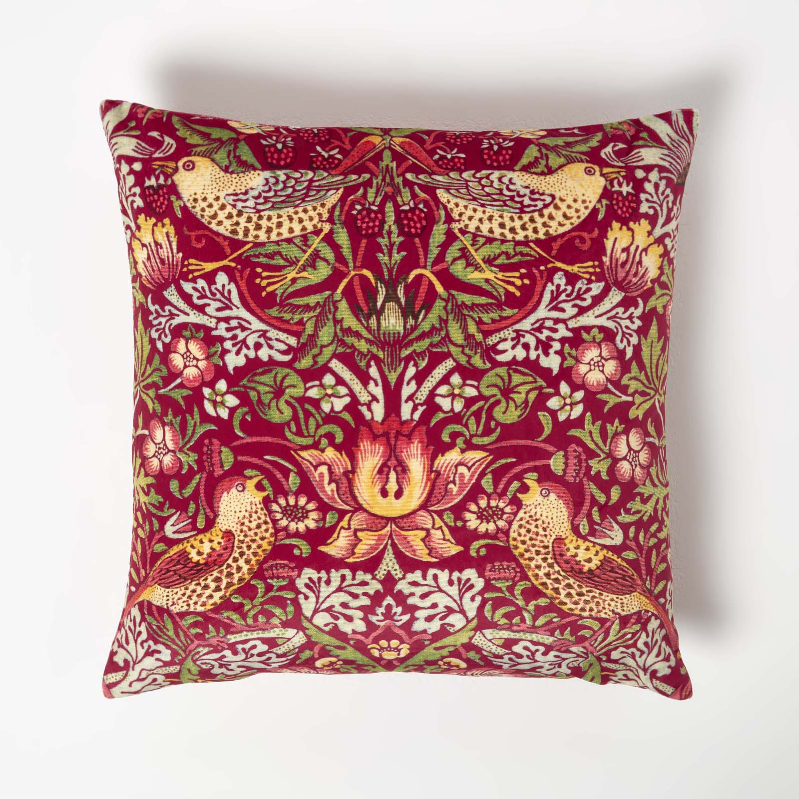 William Morris Strawberry Thief Velvet Cushion | 45cm x 45cm | Black