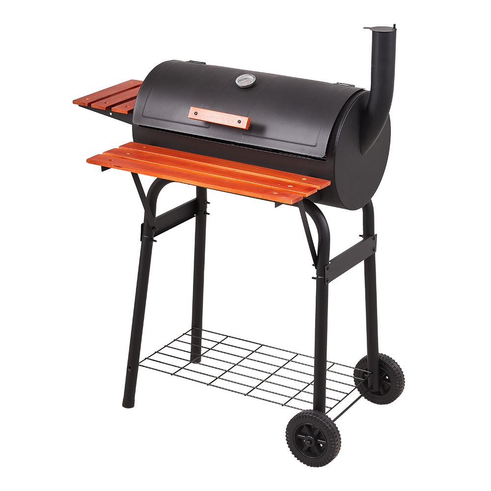 Portable Barrel Charcoal Bbq Grill Smoker With Side Shelves