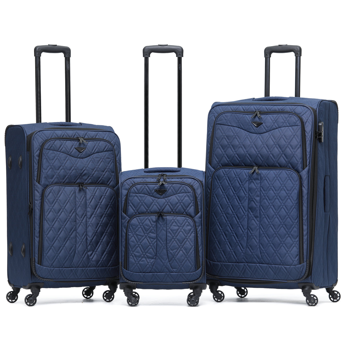 Lightweight 4 Wheel 800d Soft Case Quilted Suitcases Set Of 3 Anti Crack - Cabin & Hold Luggage 100+ Airlines Approved | Set of 3 | Navy Blue