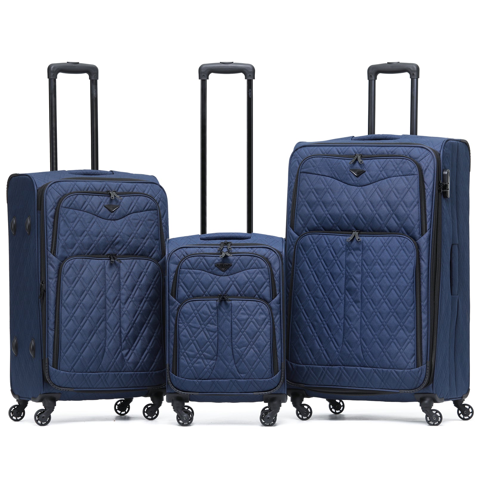 Lightweight 4 Wheel 800d Soft Case Quilted Suitcases Set Of 3 Anti Crack - Cabin & Hold Luggage 100+ Airlines Approved | Set-of-3 | Navy Blue