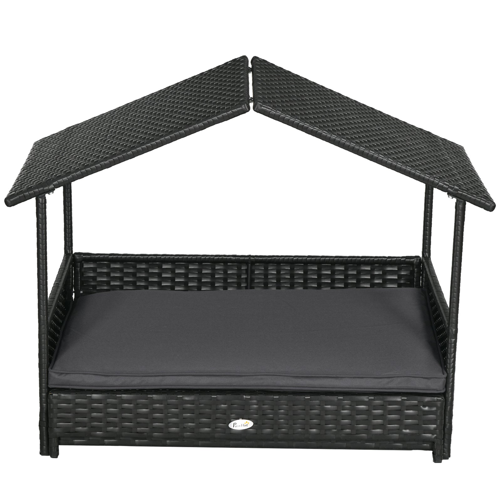 Pawhut Extendable Rattan Dog House W/ Water-resistant Roof, Cushion | Gray