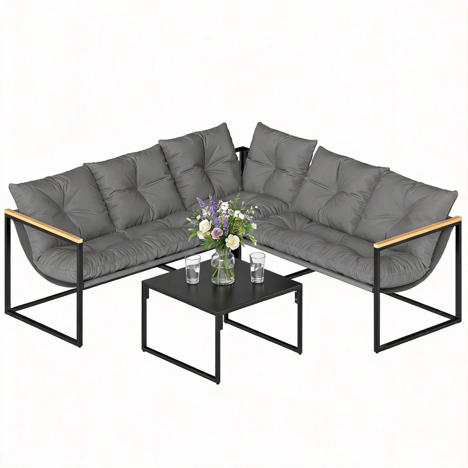Outsunny 4 Piece Garden Furniture Set With Cushions Coffee Table, Grey