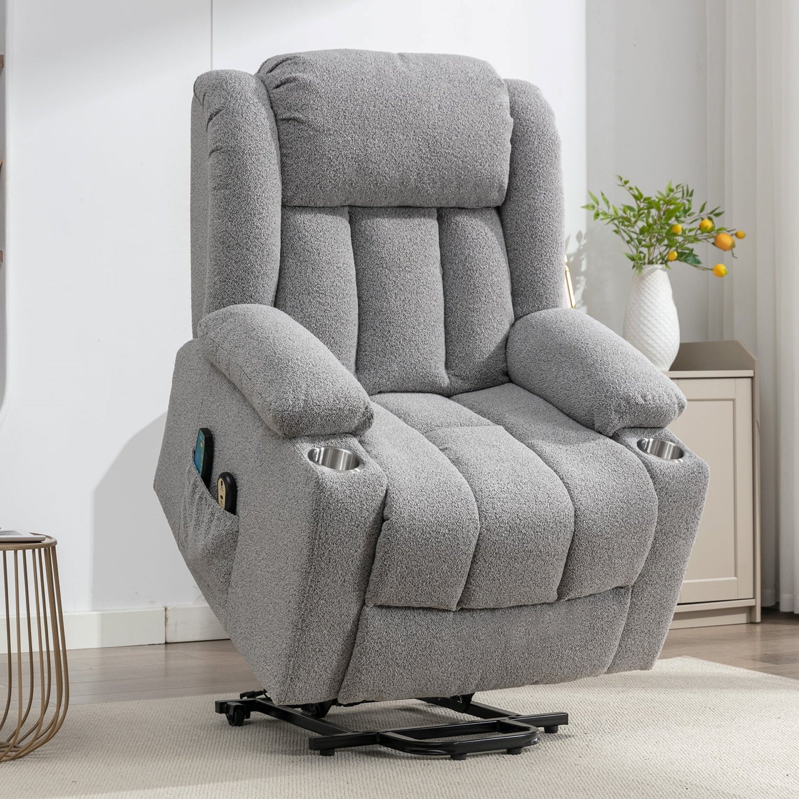 Lovell Electric Lift Assist Riser Recliner With Massage And Heat | Grey