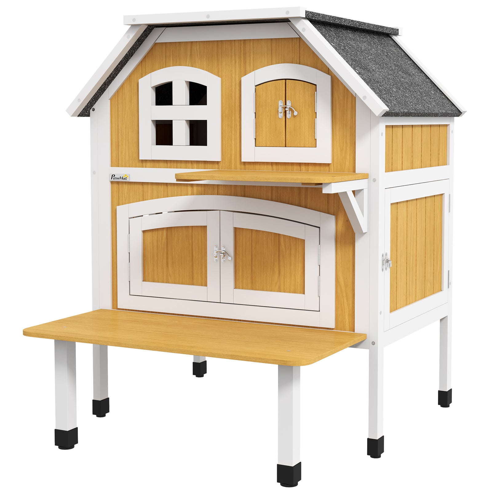 Outdoor Cat House Cat Shelter W/ Openable Asphalt Roof, Escape Doors