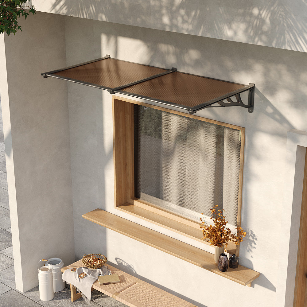 1.2-2.7m Flat Angle Outdoor Door Window Awning Canopy - Transparent Brown Sun & Rain Protection | Medium | Brown
