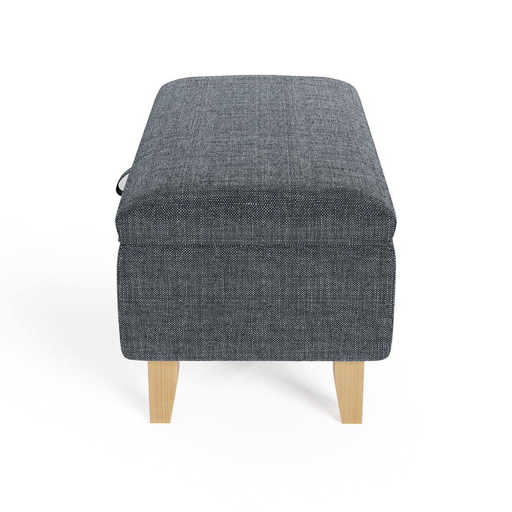 Linen Upholstered Storage Ottoman Footstool Compact Seat With Hidden Storage 71 X 37 X 34 Cm | Dark Grey