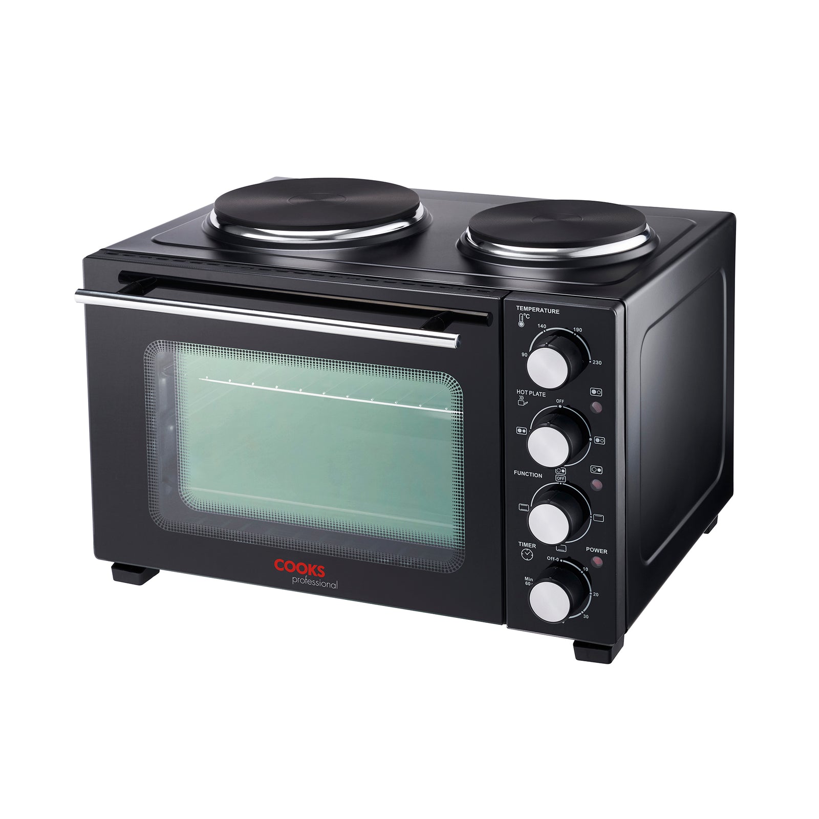 28l Mini Oven Hob Cooker Grill With Electric Hob Double Hotplate Tabletop Black