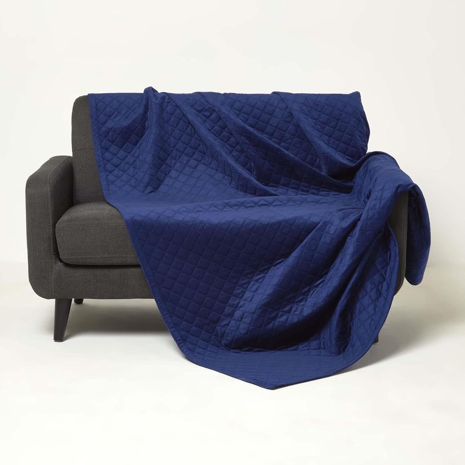 Diamond Quilted Velvet Bed Throw | 150cm x 200cm | Navy Blue