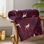 Hounds Printed Soft Throw Burgundy – 140x180cm Plush Decorative Blanket | 140cm x 180cm | Burgundy