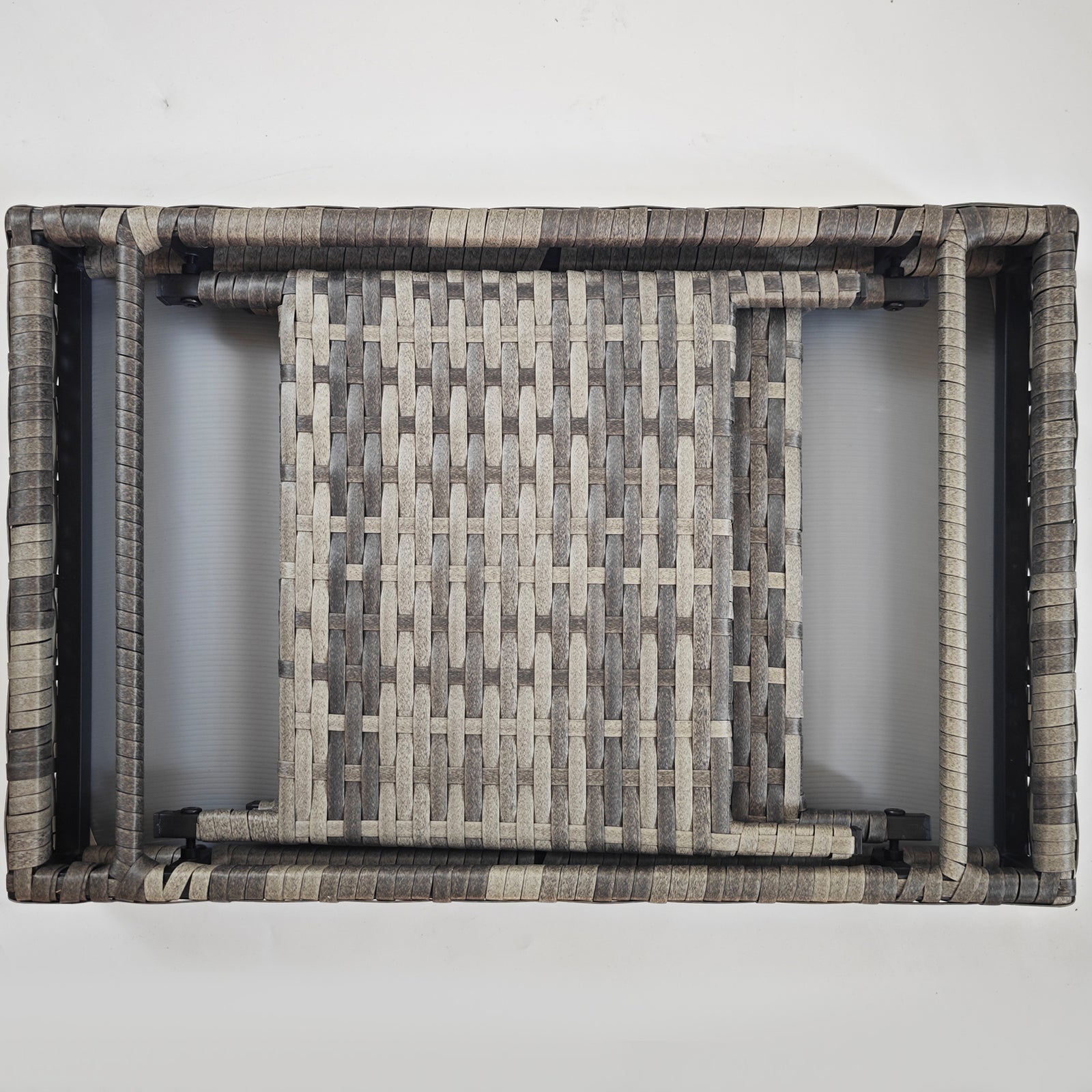 Foldable Rattan Coffee Table, Metal Frame, Mixed Grey