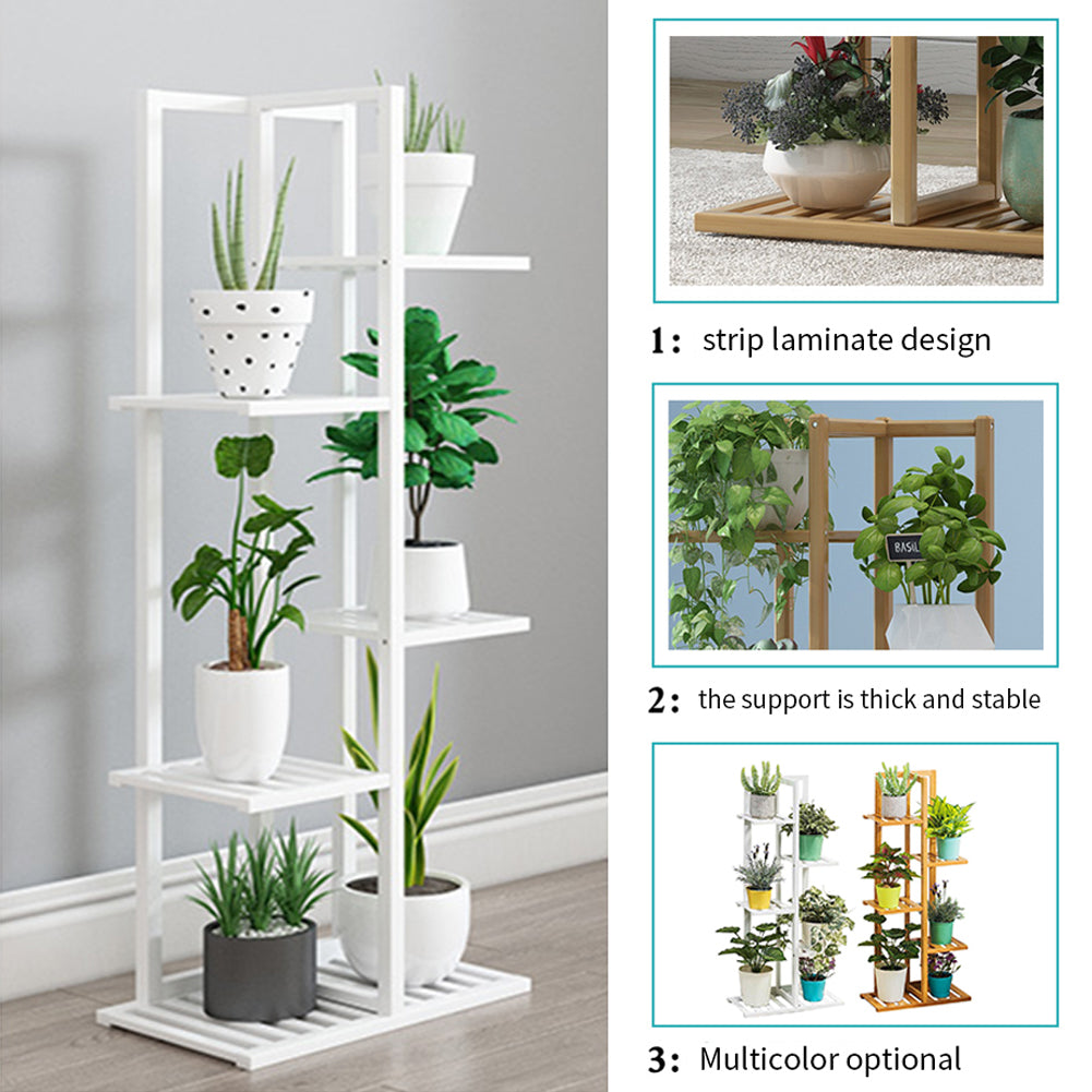 5 Tier Wooden Plant Stand Tall Plant Display Shelving Unit Indoor Outdoor Flower Rack 103cm Height | White