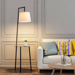 Metal Tray Table Floor Lamp With Linen Lampshade