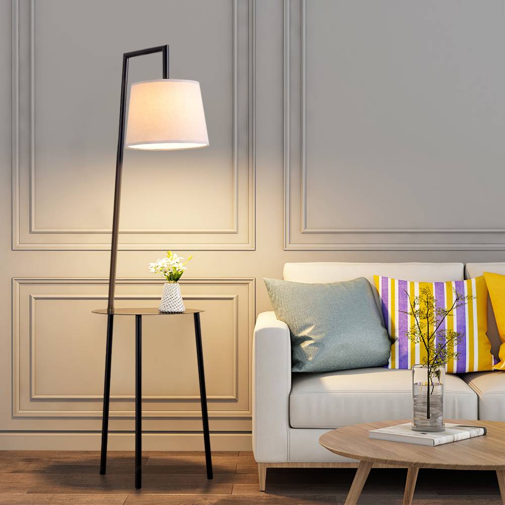 Metal Tray Table Floor Lamp With Linen Lampshade