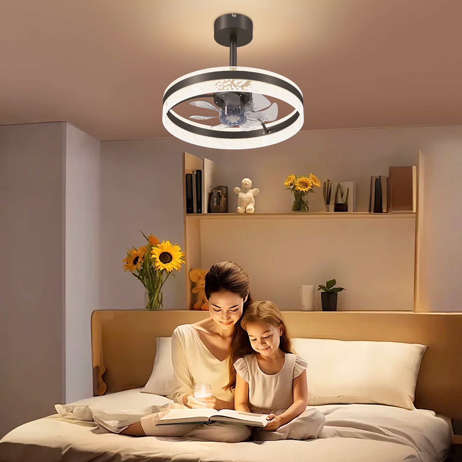 Ceiling Fan Light With 3 Colour, Timer, Reversible, Remote | One Size | Black