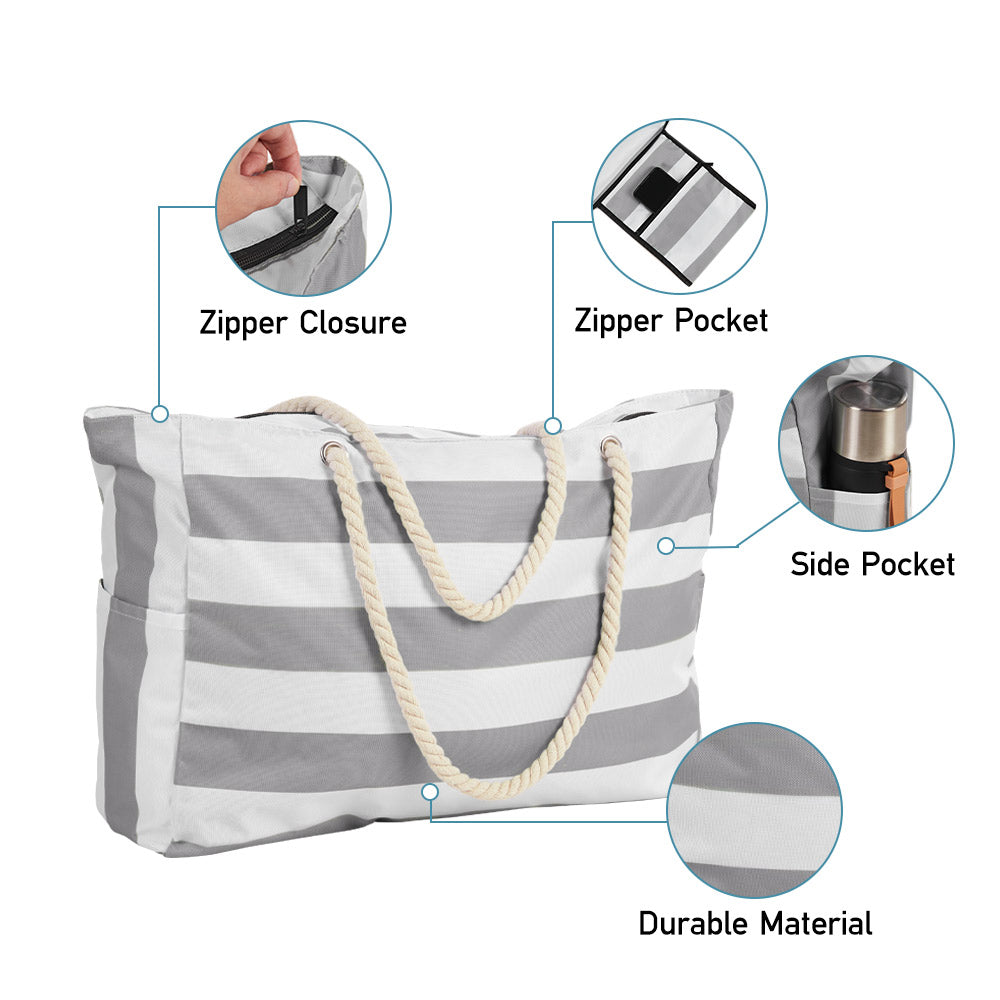 Polyester Large Capacity Tote Bag Beach Bag | Grey