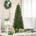 5/6/7ft Pencil Shape Christmas Tree, Berries | 6ft | Green