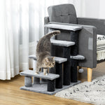 Pet Stairs With 3/4-step Stair, Scratching Posts, Platforms, Toy Ball | Large | Gray