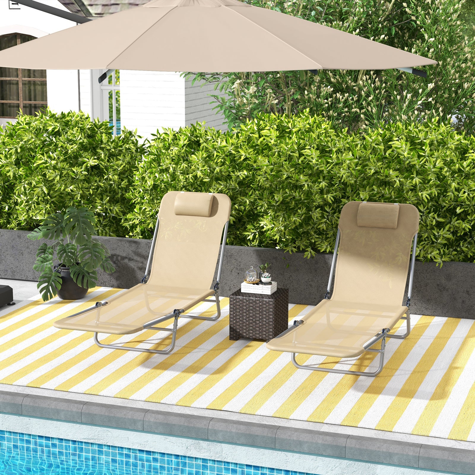 Set Of 2 Outdoor Foldable Loungers W/ Adjustable Back | Brown