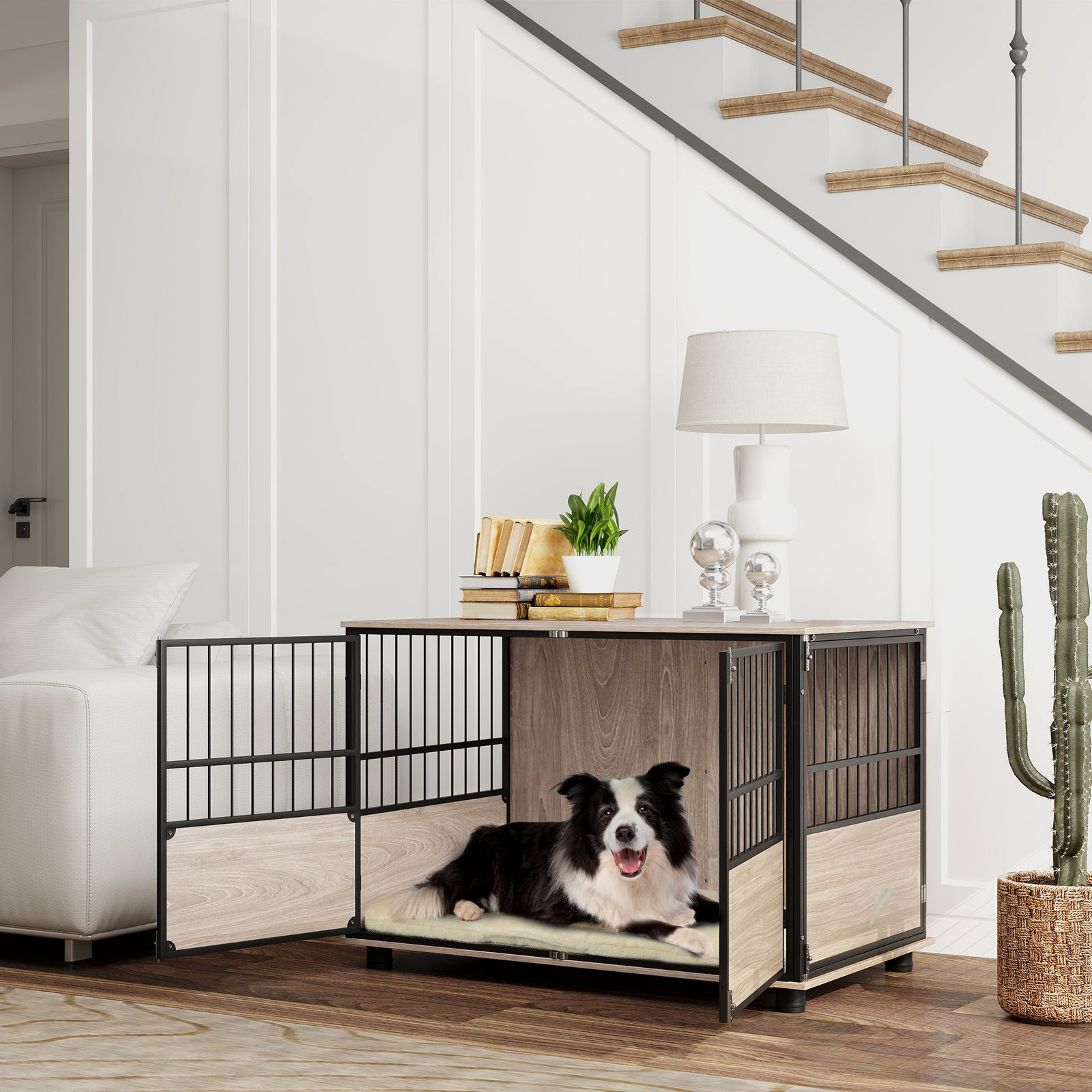 100cm Dog Crate Table W/ Doors, Cushion