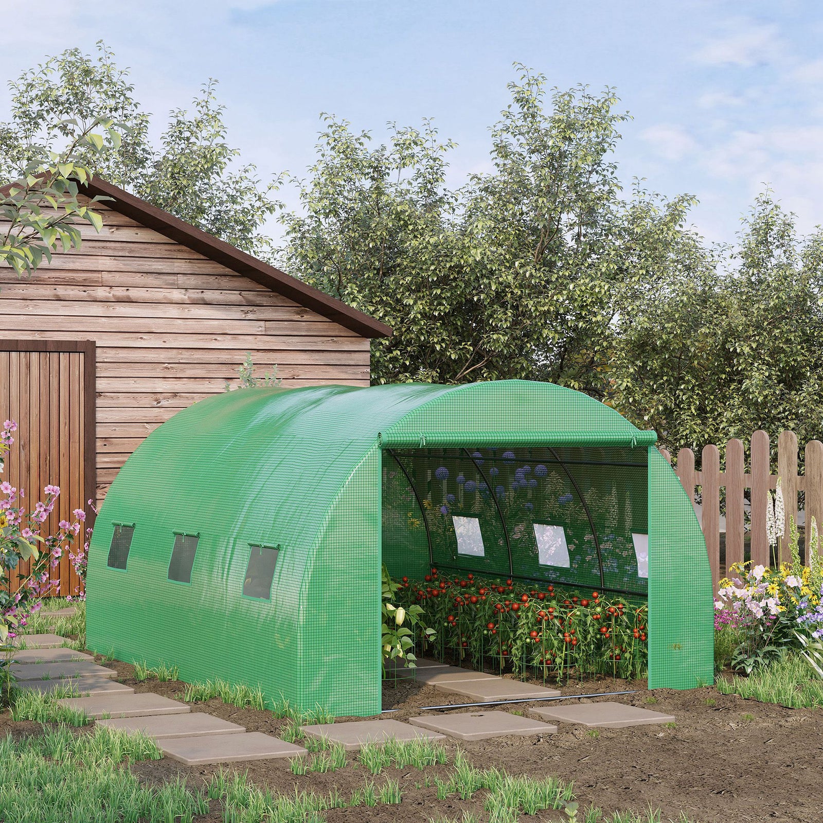 Tunnel Greenhouse W/ Pe Cover & Zipper Door