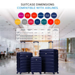 Set Of 3 Hard Shell Suitcase Cabin & Check In Cases With Tsa Lock - Overhead Cabin With Medium & Large Check-in Bag | Set of 3 | Navy Blue