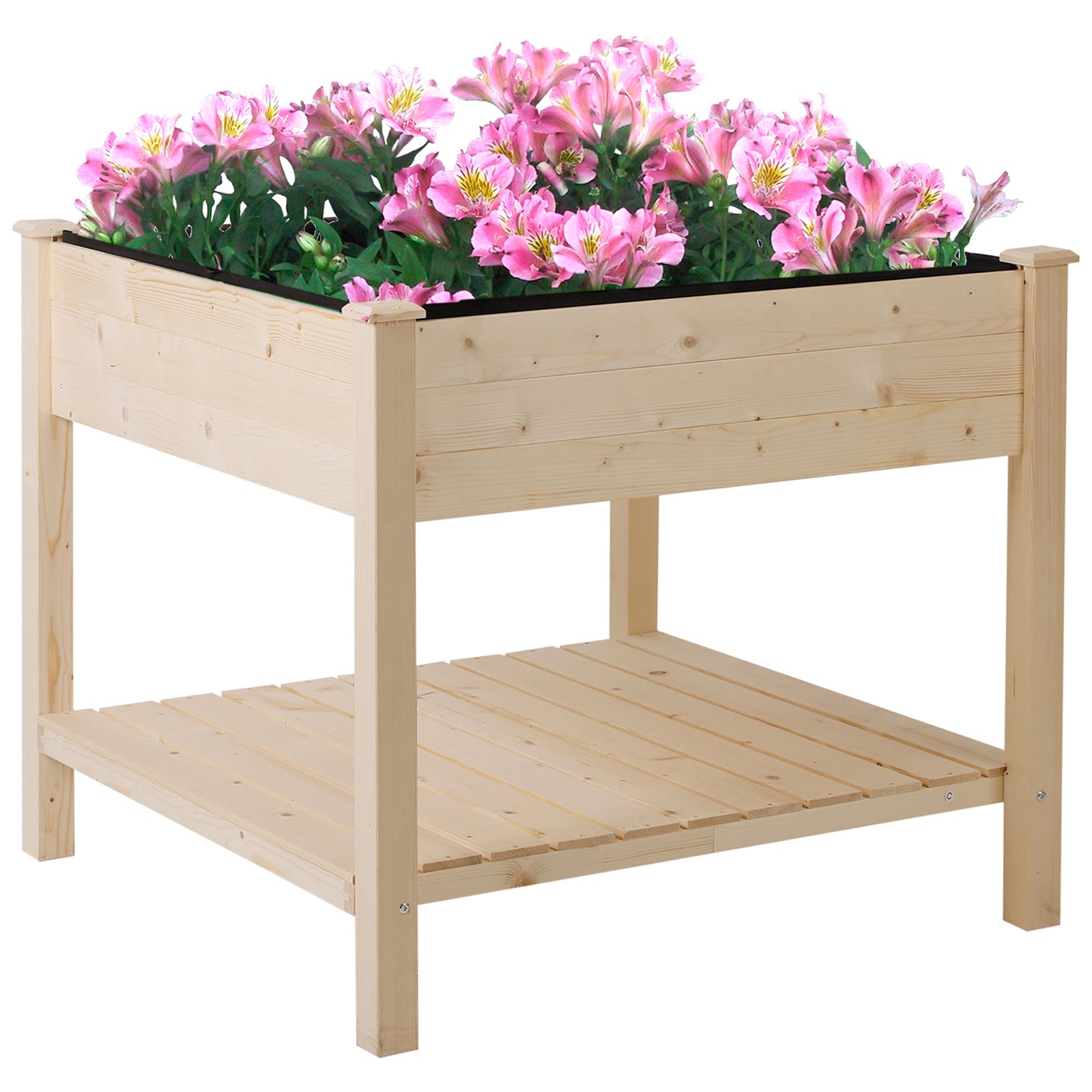 Elevated Planter Bed With Storage Shelf Natural