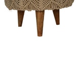 Solid Mango Wood Crotchet Beige Footstool