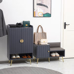 Upholstered Entryway Shoe Bench Storage Cabinet Open Shelf | One Size | Gray