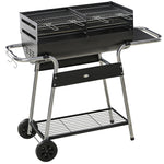 Charcoal Grill Trolley, Double Grill, Side Table | Black