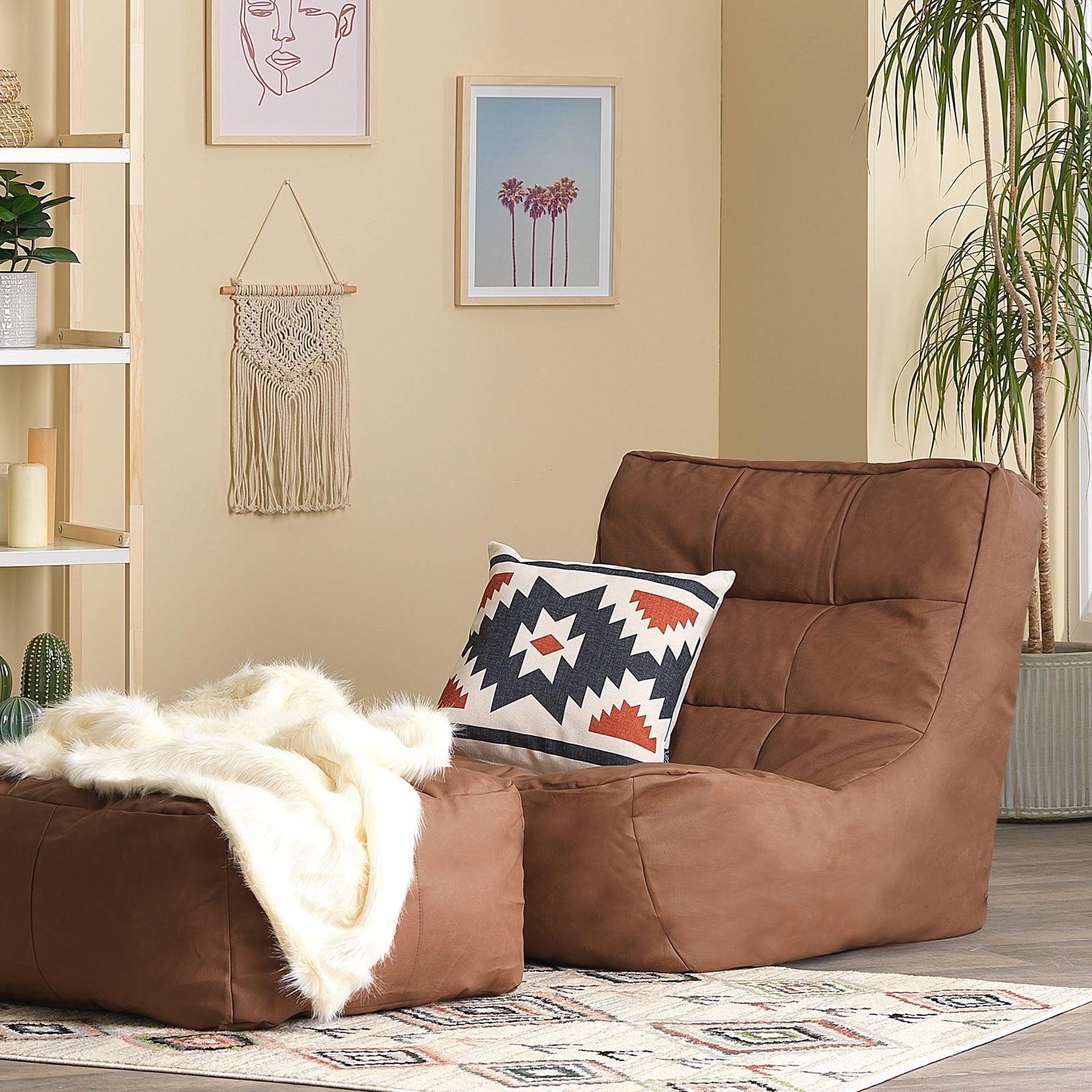Lorenzo Faux Leather Bean Bag Lounger Brown Giant Bean Bags, Brown