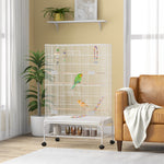 Bird Cage, With Stand, Wheels, Toys, For Budgies, Finches, Parakeets | White