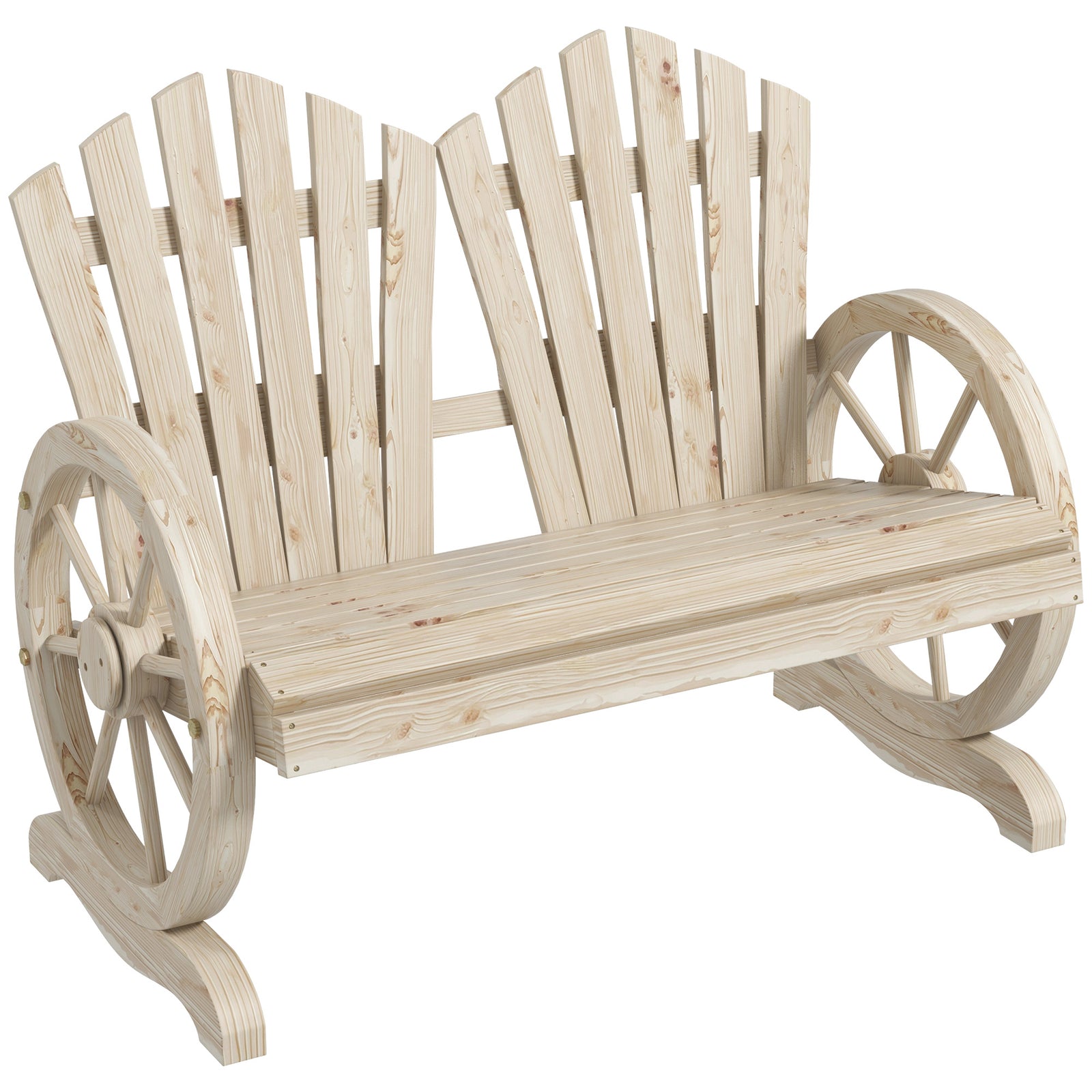 Outsunny 2 Seater Garden Bench W/ Wheel-shaped Armrests Natural Wood