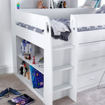 Ersa Mid Sleeper Bed With Desk With Memory Foam Mattress | Single | White