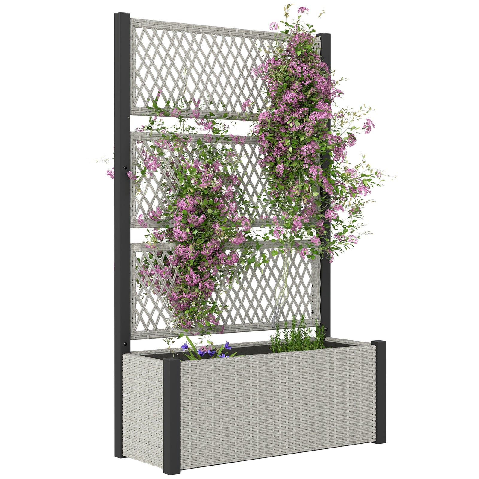 Garden Planter Box With Trellis, Rattan Raised Bed