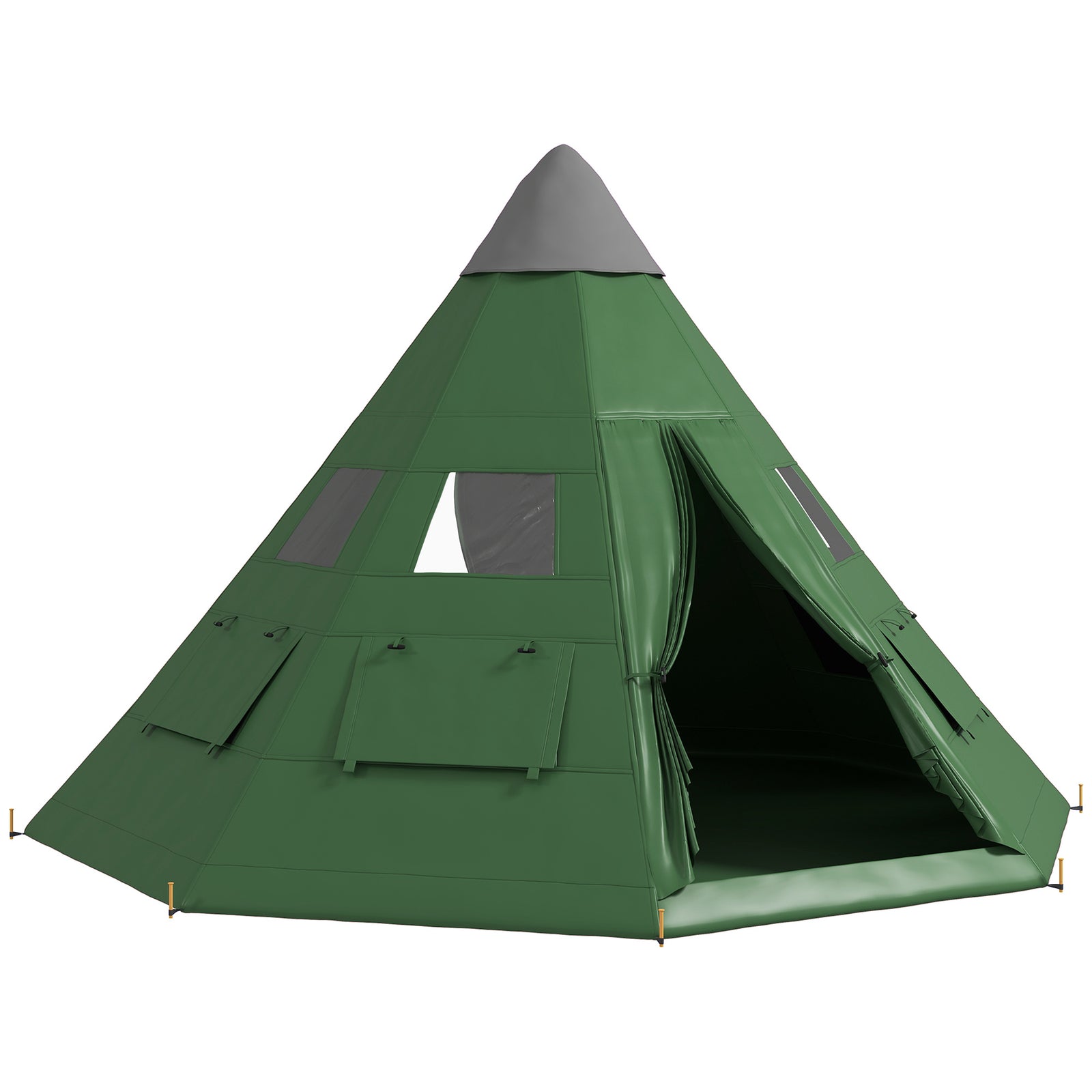 6 Man Tent Metal Poles Water-resistant Walls Windows Door | Green