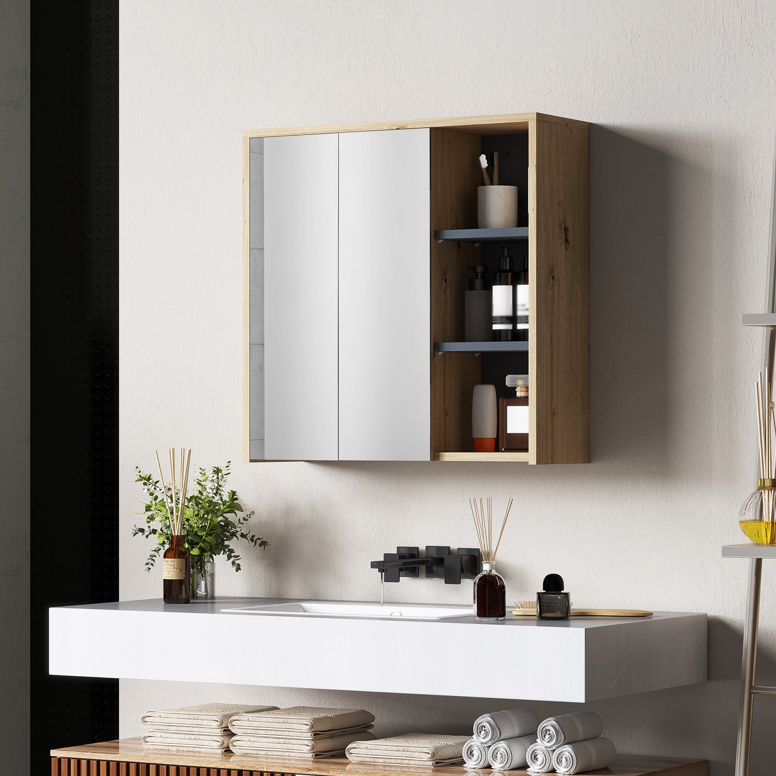 Bathroom Cabinet Wall Mounted Mirror Storage With Shelves
