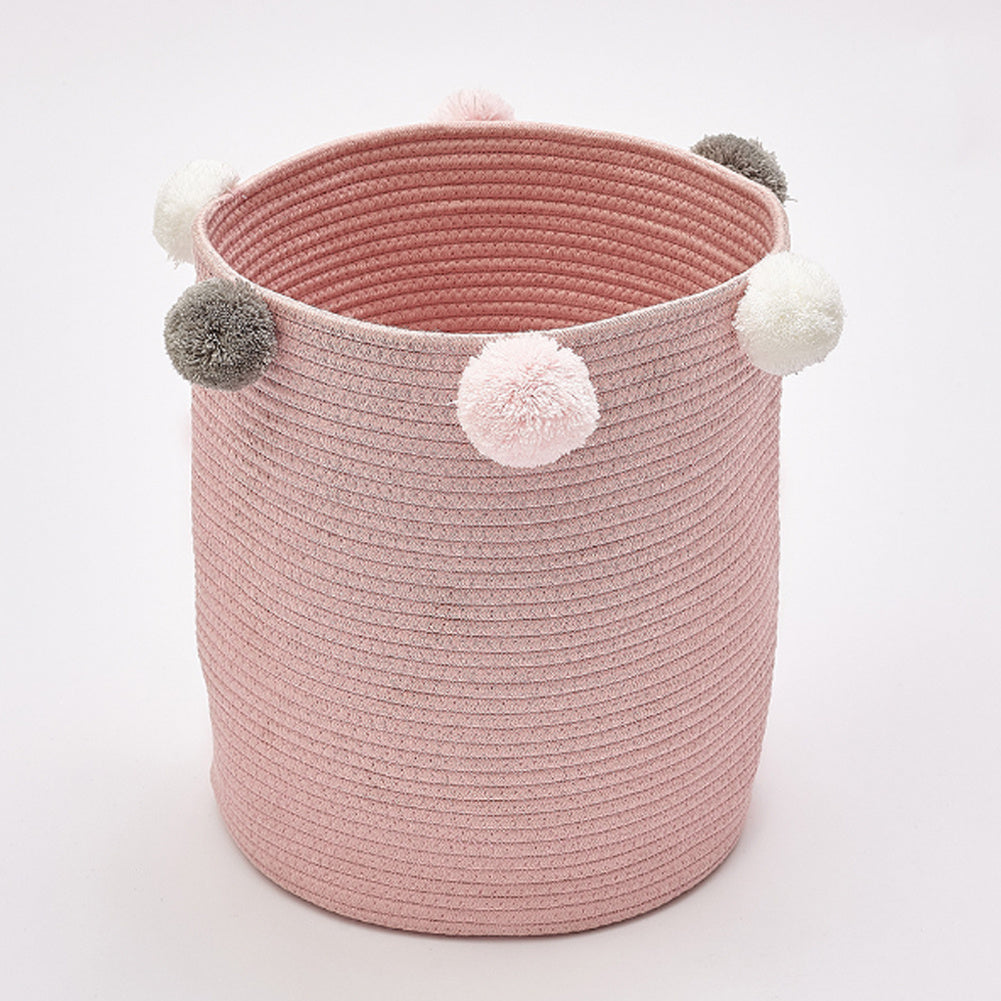 Cotton Rope Basket Woven Laundry Blanket Toy Basket Organizer | Pink