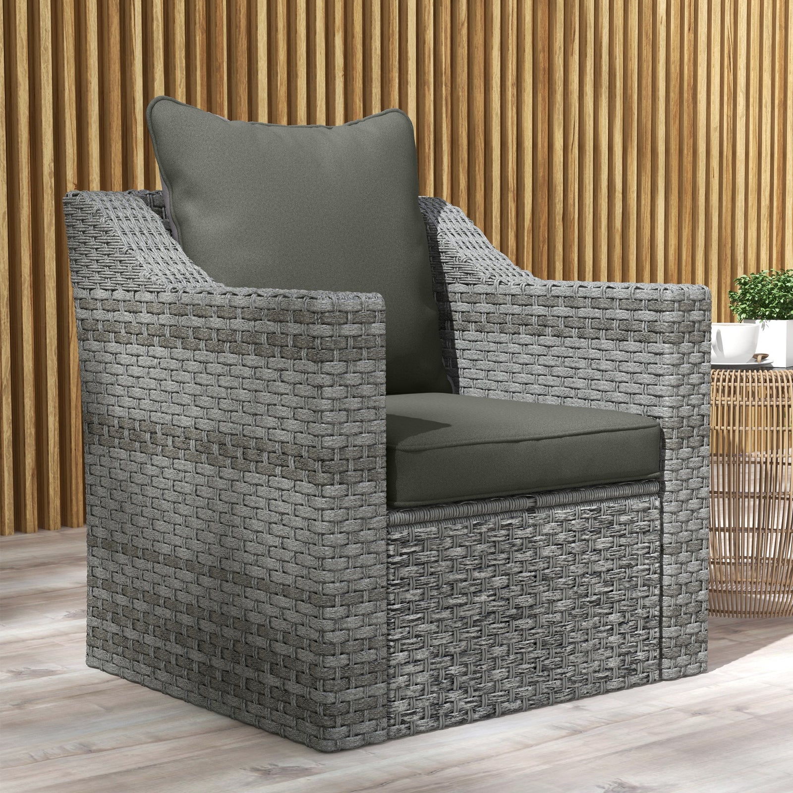 One-piece Outdoor Back And Seat Cushion For Garden | Charcoal Gray