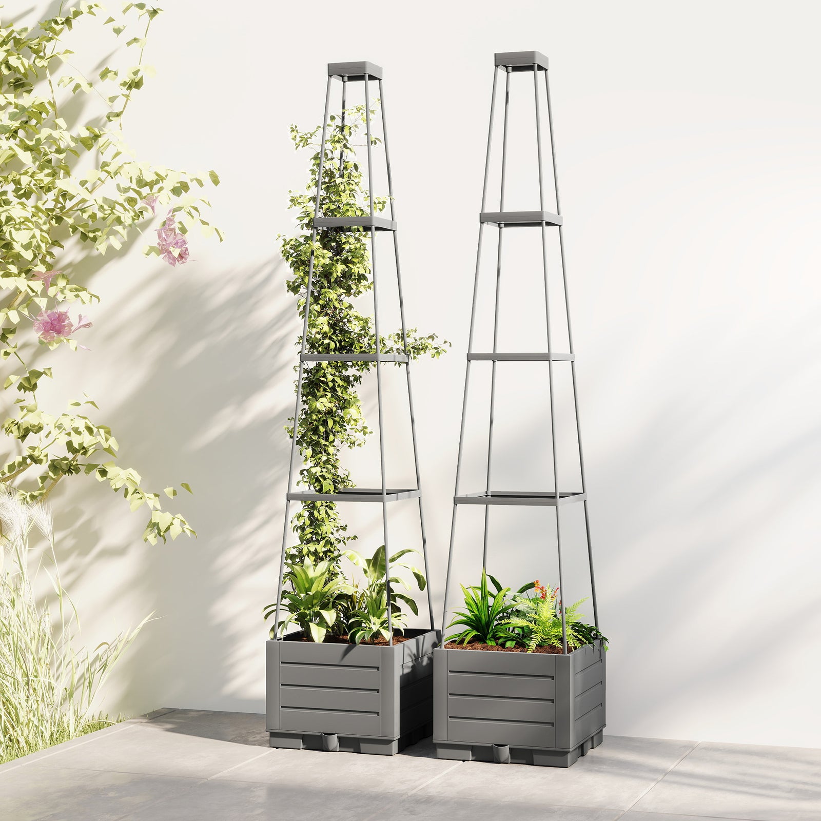 Outsunny 2 Pack Raised Garden Bed With Trellis And Removable Drainage Tray