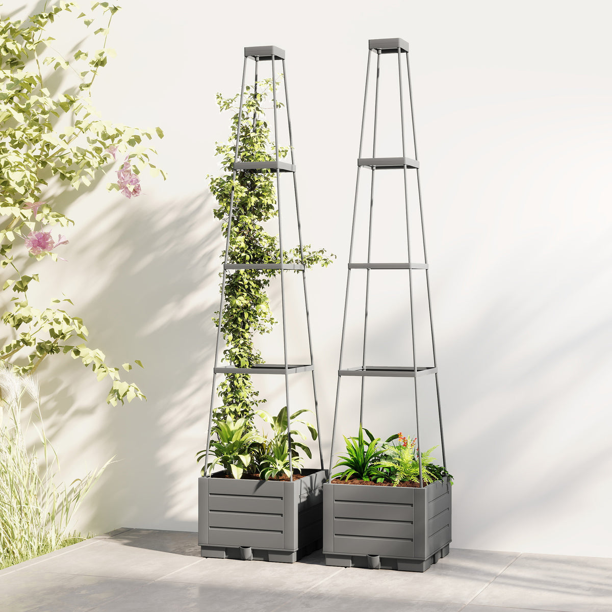 2 Pack Raised Garden Bed With Trellis And Removable Drainage Tray